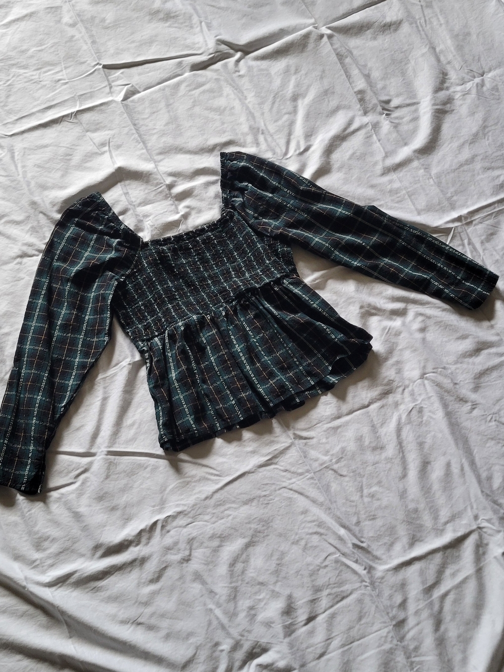 Old Navy green black plaid textured top